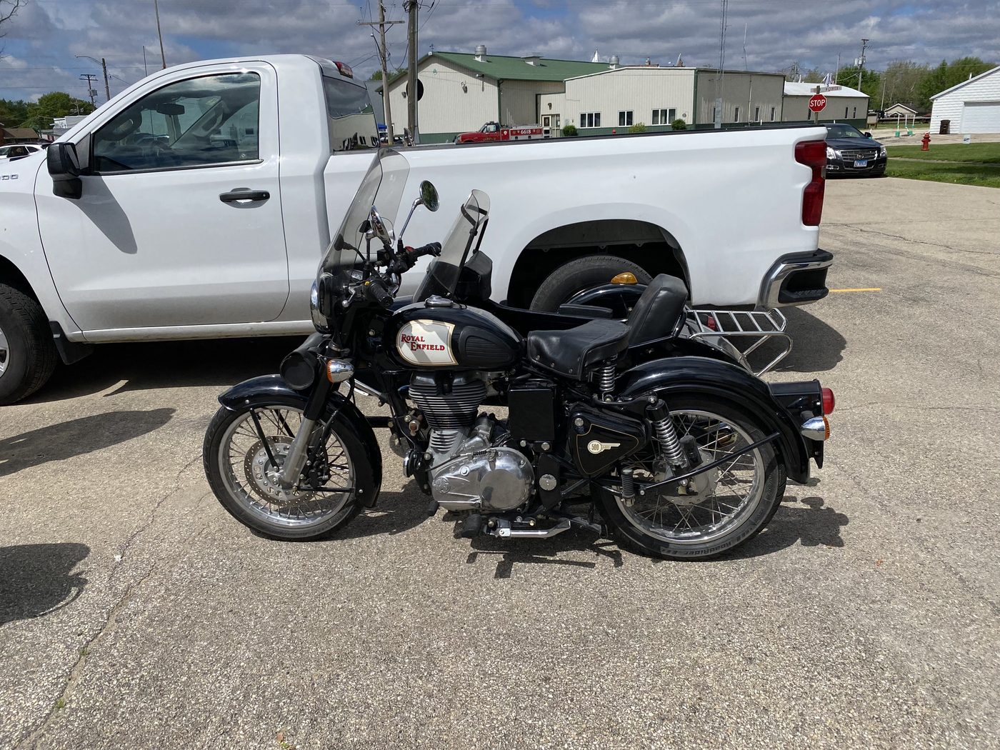 Vintage Royal Enfield motorcycle parked in Gardner